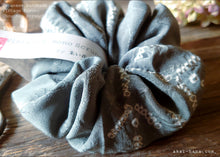 Load image into Gallery viewer, Vintage Kimono Scrunchies, Gray Shibori, Japanese Handmade
