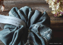 Load image into Gallery viewer, Vintage Kimono Scrunchies, Gray Shibori, Japanese Handmade
