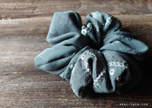 Load image into Gallery viewer, Vintage Kimono Scrunchies, Gray Shibori, Japanese Handmade
