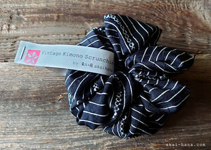 Vintage Kimono Scrunchies, Shibori Black x White, Japanese Handmade
