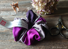 Load image into Gallery viewer, Vintage Kimono Scrunchies, Purple x Gray, Japanese Handmade scvk0012
