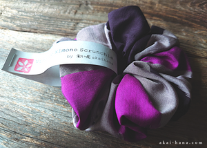 Vintage Kimono Scrunchies, Purple x Gray, Japanese Handmade scvk0012