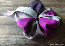 Load image into Gallery viewer, Vintage Kimono Scrunchies, Purple x Gray, Japanese Handmade scvk0012
