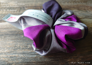 Vintage Kimono Scrunchies, Purple x Gray, Japanese Handmade scvk0012
