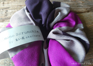 Vintage Kimono Scrunchies, Purple x Gray, Japanese Handmade scvk0012