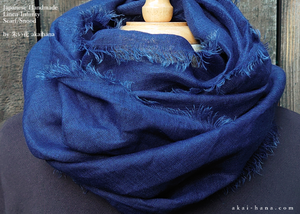 Japanese Indigo Linen Infinity Scarf, Blue, sif0021