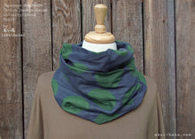 Load image into Gallery viewer, Japanese Handmade Infinity Scarf, Cotton Double Gauze, Polkadots Smoky Blue Gray x Forest Green
