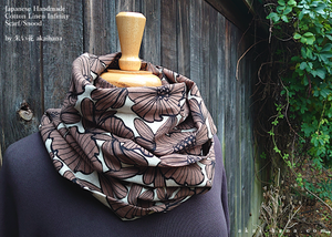 Japanese Handmade Infinity Scarf, Linen x Cotton, Nordic Floral