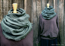 Load image into Gallery viewer, Japanese Linen &amp; Cotton Wrap Scarf with Kakishibu-Stitch, Mushi Ao, Greenish Gray
