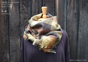 Japanese Handmade Linen Wrap Scarf, Shades of Autumn, 100% Linen