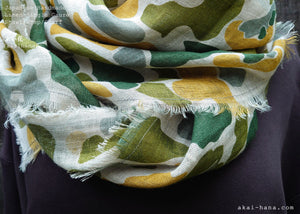 Japanese Linen Gauze Wrap Scarf, Camouflage Yellow x Green