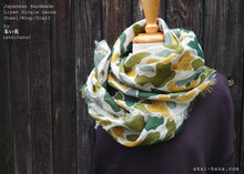 Load image into Gallery viewer, Japanese Linen Gauze Wrap Scarf, Camouflage Yellow x Green
