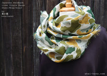 Load image into Gallery viewer, Japanese Linen Gauze Wrap Scarf, Camouflage Yellow x Green
