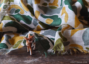 Japanese Linen Gauze Wrap Scarf, Camouflage Yellow x Green