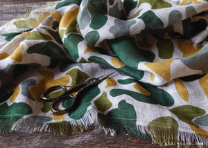 Japanese Linen Gauze Wrap Scarf, Camouflage Yellow x Green