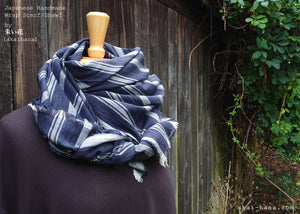 Japanese Yo-Ryu Wrap Scarf, Navy Stripes, Cotton & Linen Crape