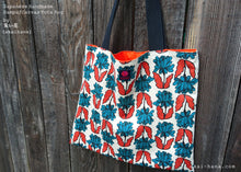 Load image into Gallery viewer, Nordic Floral Blue Green, Japanese Handmade Linen Square Tote Bag
