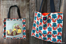 Load image into Gallery viewer, Nordic Floral Blue Green, Japanese Handmade Linen Square Tote Bag
