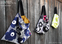Load image into Gallery viewer, Japanese Handcrafted SANKAKU Tote, Large Floral Dark Blue ⦿tbml0029
