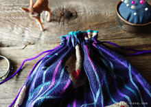Load image into Gallery viewer, Japanese Handmade Temari Kinchaku Purse, Flower Balls Blue Purple, tkjp0007
