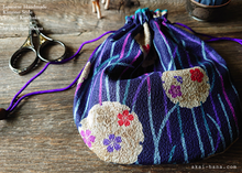 Load image into Gallery viewer, Japanese Handmade Temari Kinchaku Purse, Flower Balls Blue Purple, tkjp0007
