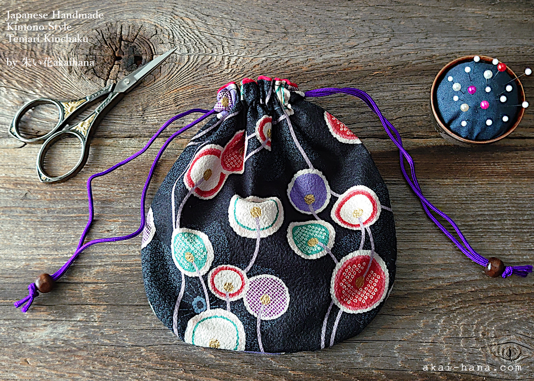 Japanese Handmade Temari Kinchaku Purse, Enishi, tkjp0008