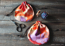 Load image into Gallery viewer, Repurposed Vintage Kimono Temari Kinchaku Purse, Orange Floral, tkvk0004
