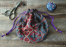 Load image into Gallery viewer, Repurposed Indian Calico Temari Kinchaku (drawstring) Purse, Japanese Handmade, tkvu0003
