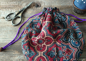 Repurposed Indian Calico Temari Kinchaku (drawstring) Purse, Japanese Handmade, tkvu0003