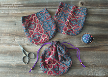 Load image into Gallery viewer, Repurposed Indian Calico Temari Kinchaku (drawstring) Purse, Japanese Handmade, tkvu0003
