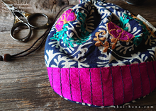 Load image into Gallery viewer, Repurposed Indian Floral Embroidery Temari Kinchaku (drawstring) Purse ⦿tkvu0008
