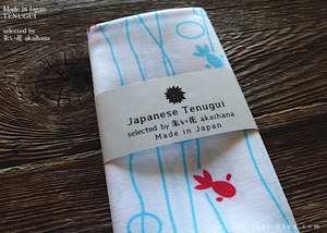 Japanese Printed Tenugui, Kingyo (Goldfish) , tnkp0014