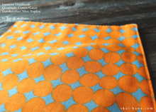 Load image into Gallery viewer, Quadruple Reversible Japanese Handkerchief, Orange Circles, 100% Japanese Cotton Gauze
