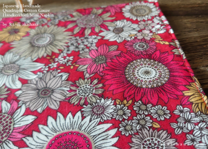 Quadruple Reversible Japanese Handkerchief, Flower Garden Red ⦿wghc0017