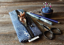 Load image into Gallery viewer, Japanese Handmade Pen Case, Aizome Style Print, Waves
