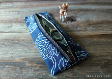 Load image into Gallery viewer, Japanese Handmade Pen Case, Hand-Printed in Kyoto, Navy ⦿zc20p0008
