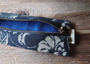 Japanese Handmade Pen Case, Aizome Style Print, Botanical ⦿zc20p0010